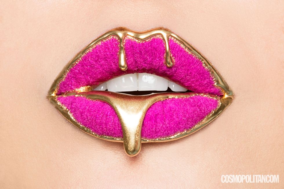 Lip, Nose, Mouth, Pink, Close-up, Eye, Tongue, Magenta, Material property, Lipstick, 