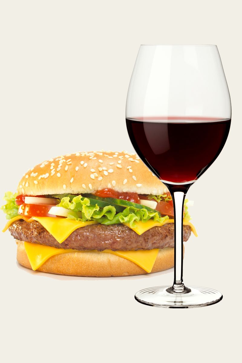 Food, Wine glass, Cheeseburger, Hamburger, Stemware, Glass, Drink, Fast food, Drinkware, Ingredient, 