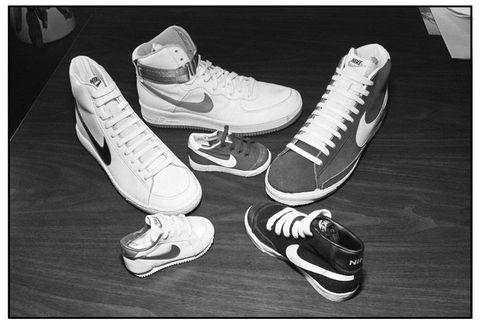 the lineup in the original nike air force line of shoes in 1982, which is now recognized as a vital influence on the idea of "americana" they way boots and denim were a decade ago