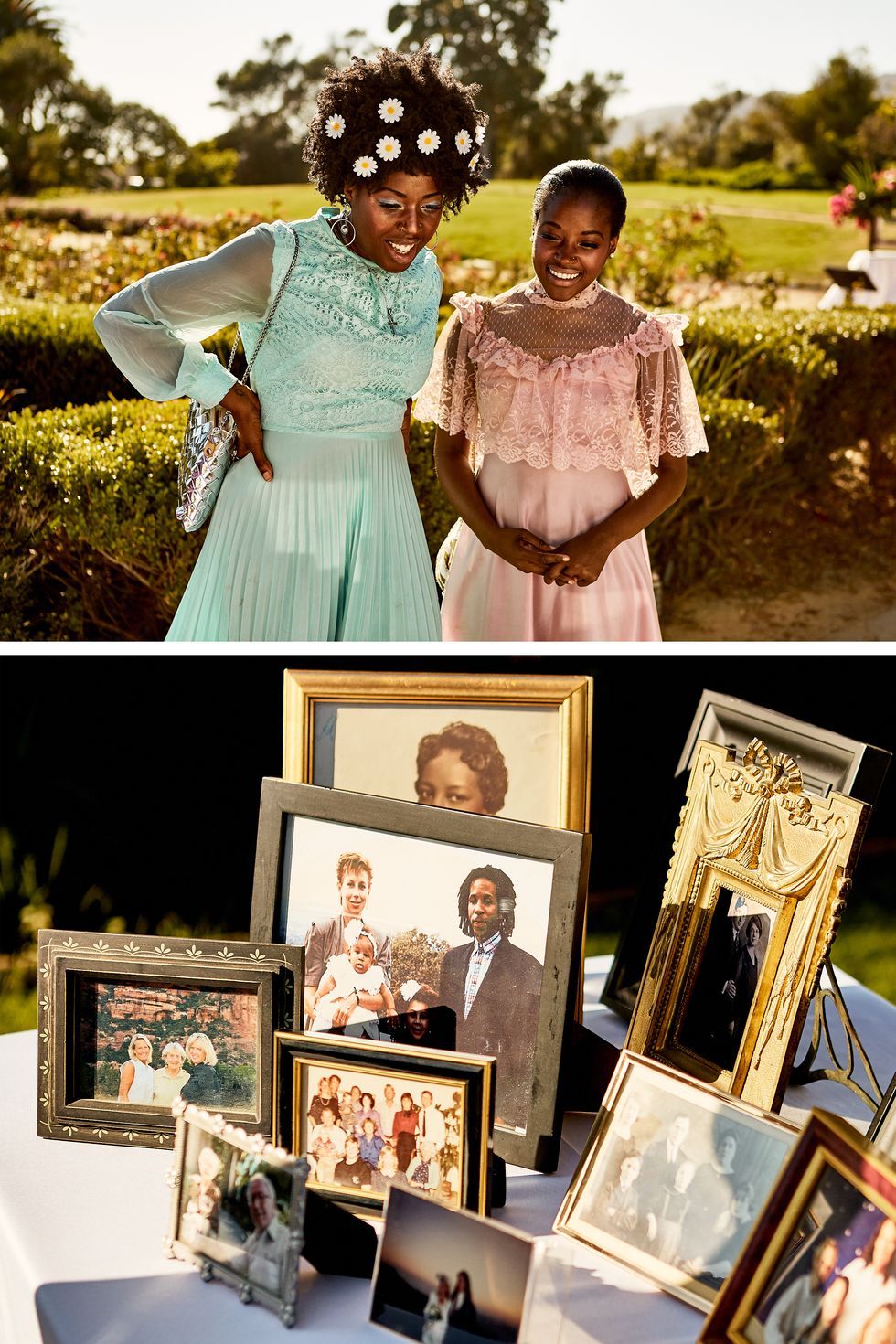 the couple displayed photos of their family's past weddings for guests to enjoy upon arrival
