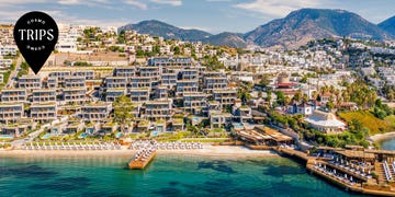 the coast of bodrum, turkiye showing buildings and the aegean sea