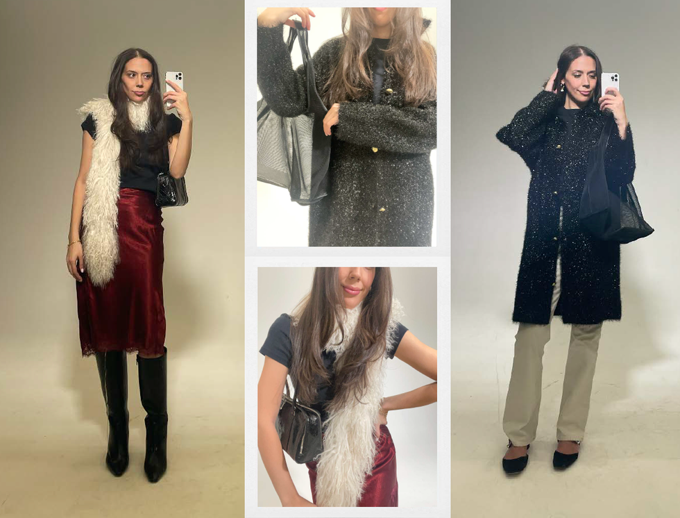 a collage of outfits featuring a woman styled in various fashionable looks