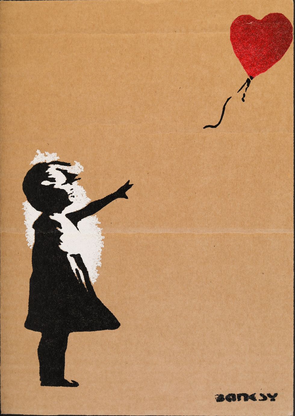 banksy, ﻿girl with balloon, ﻿2015, ﻿stencil spray su cartone,