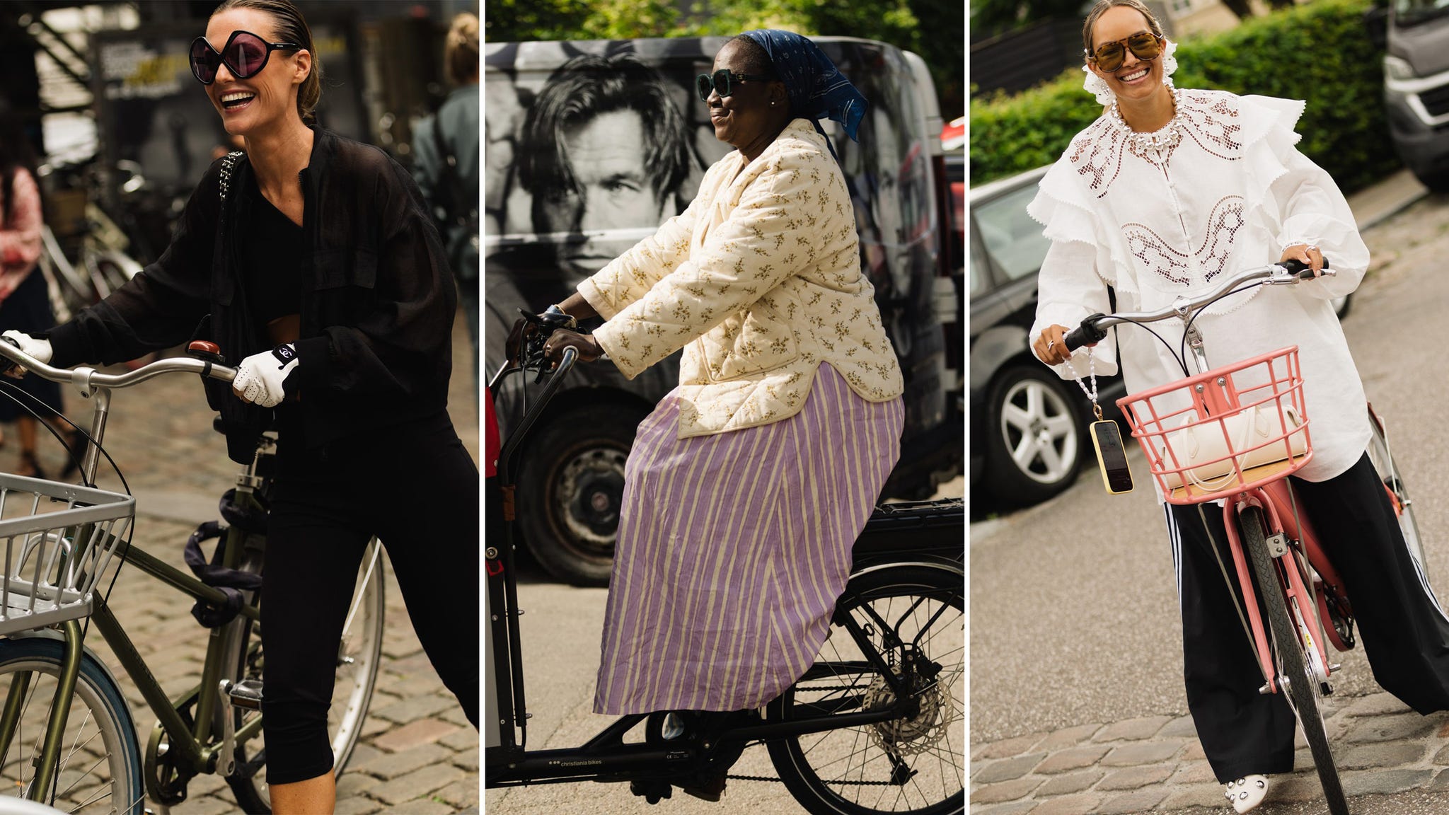 women on bikes at copenhagen fashion week