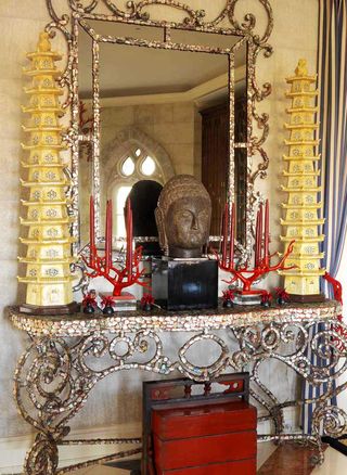 Furniture, Shrine, Hindu temple, Interior design, Room, Place of worship, Chair, Temple, Temple, Antique, 