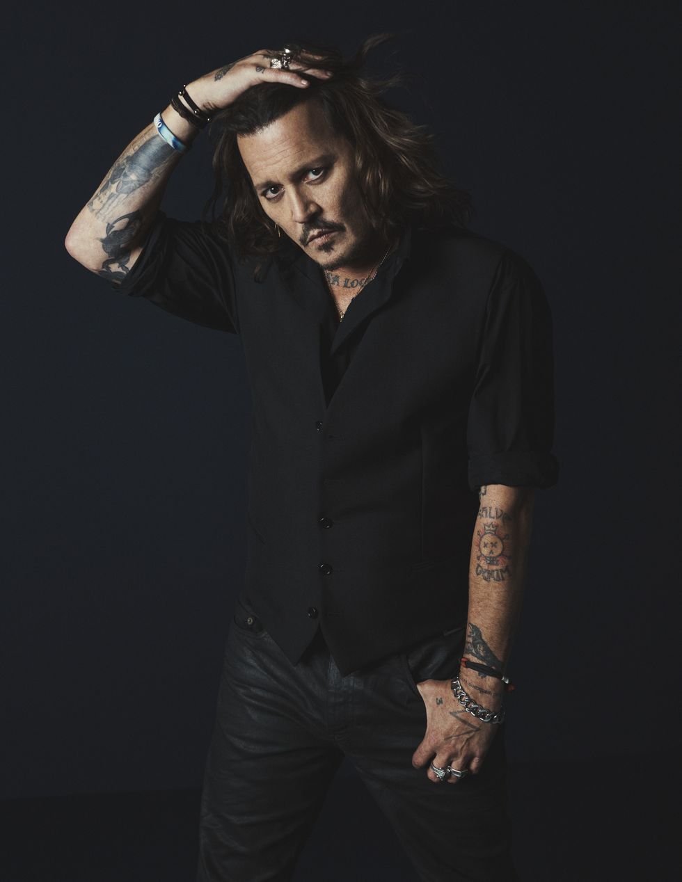 johnny depp with long hair and tattoos