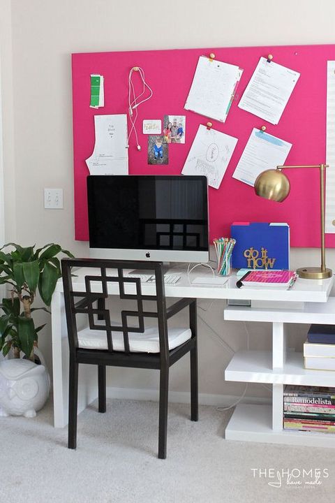desk organization ideas pink