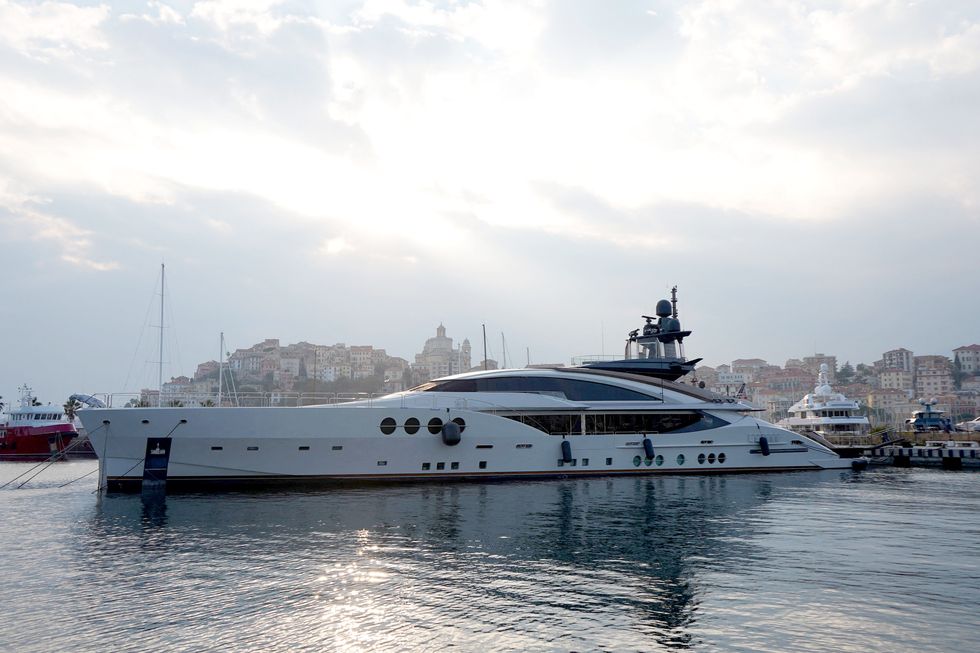 a picture taken on march 5, 2022 shows the yacht "lady m", owned by russian oligarch alexei mordashov, docked at imperia's harbor   italian police seized the yacht on march 5, 2022 after the european union targeted mordashov and other kremlin linked oligarchs following moscow's invasion of ukraine photo by andrea bernardi  afp photo by andrea bernardiafp via getty images