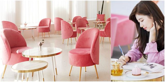 Pink, Furniture, Product, Table, Interior design, Chair, Room, Material property, Peach, 