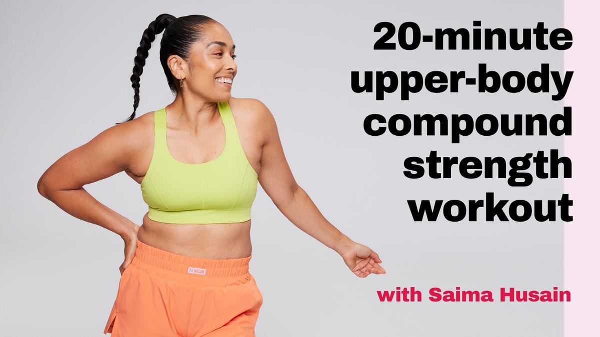 preview for 20-minute upper-body compound workout with Saima Husain