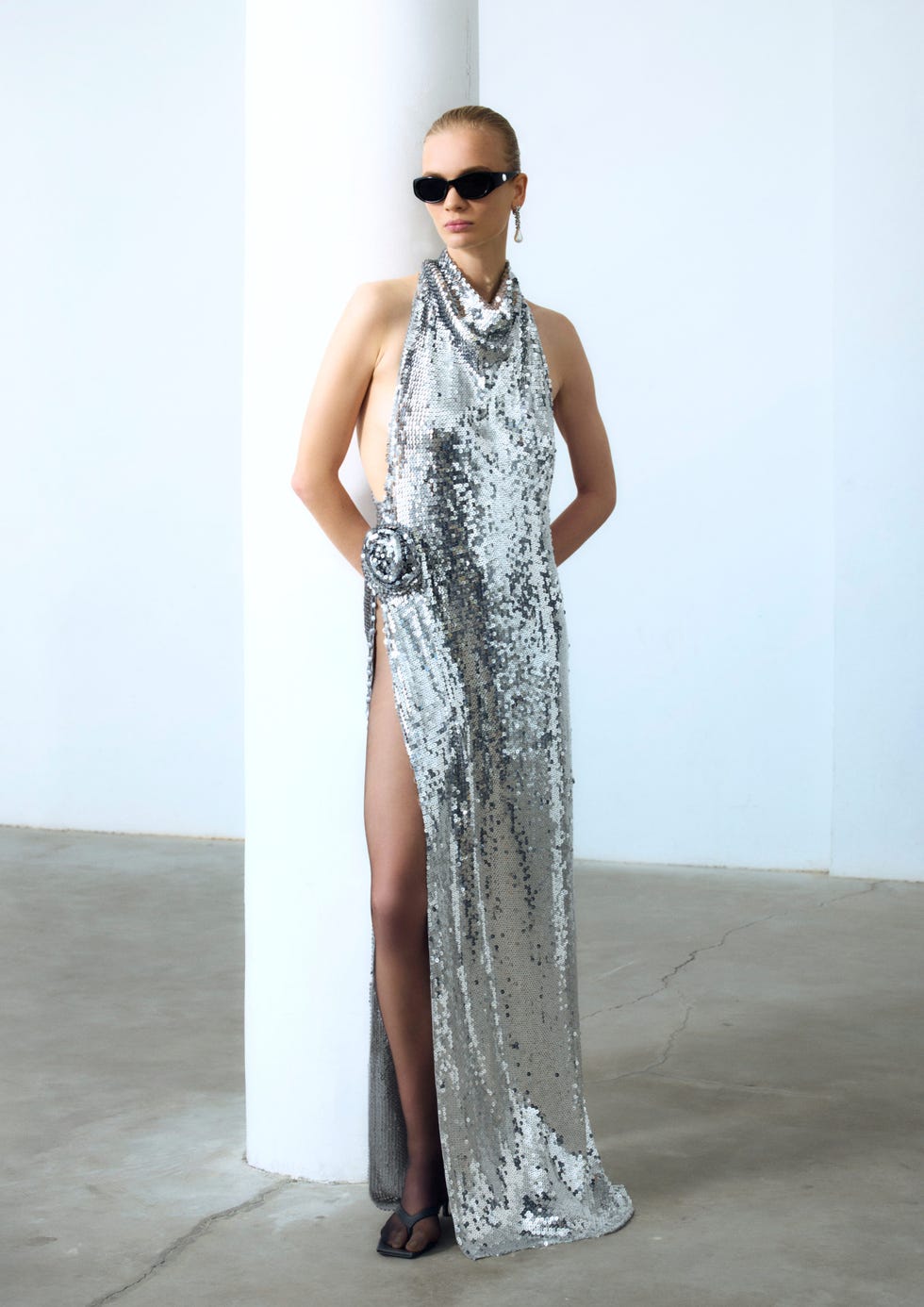 woman wearing sequin gown