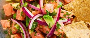 salmon ceviche with corn chips