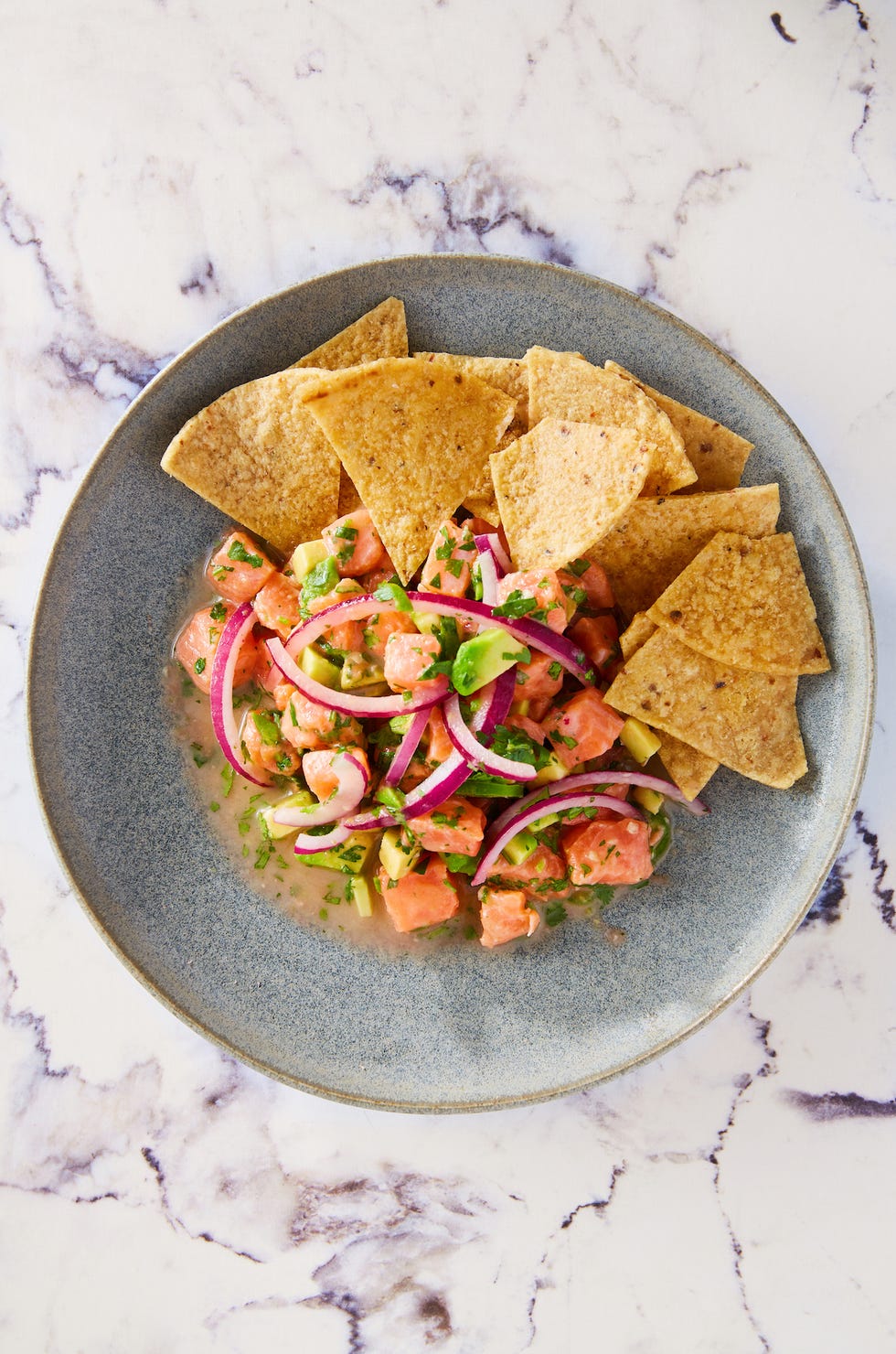 salmon ceviche with corn chips