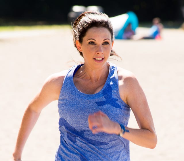 Blue, Cobalt blue, Electric blue, Recreation, Leisure, Running, Photography, Neck, Exercise, Sleeveless shirt, 