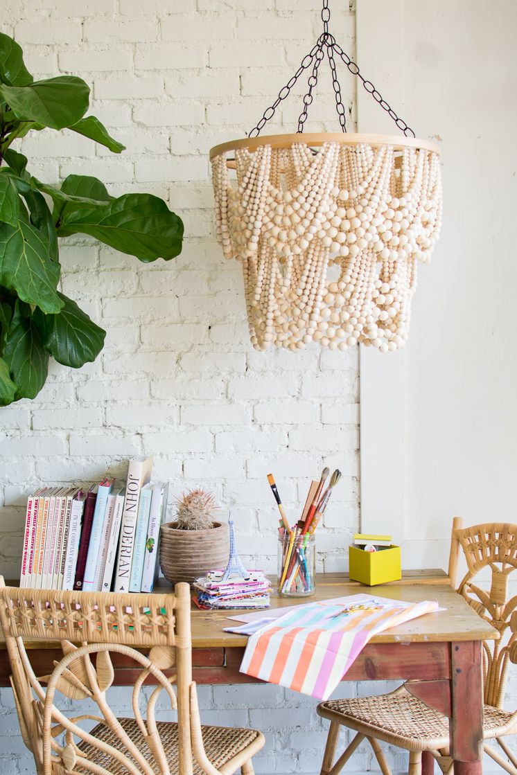 Dollar Tree DIY Wood Bead Chandelier