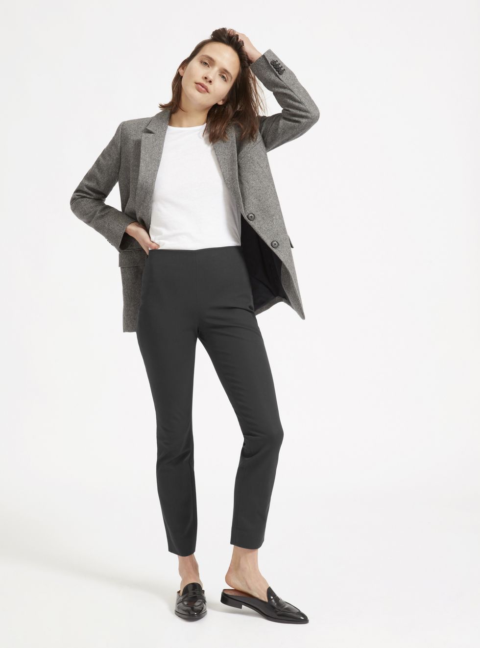 Clothing, White, Shoulder, Blazer, Outerwear, Jacket, Standing, Neck, Photo shoot, Jeans, 