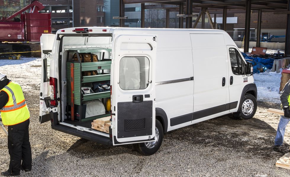 2018 white ram promaster van parked on the worksite