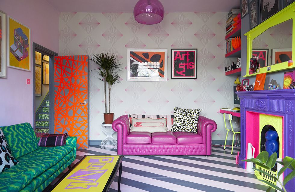 Room, Interior design, Furniture, Living room, Green, Decoration, Purple, Pink, Violet, Property, 