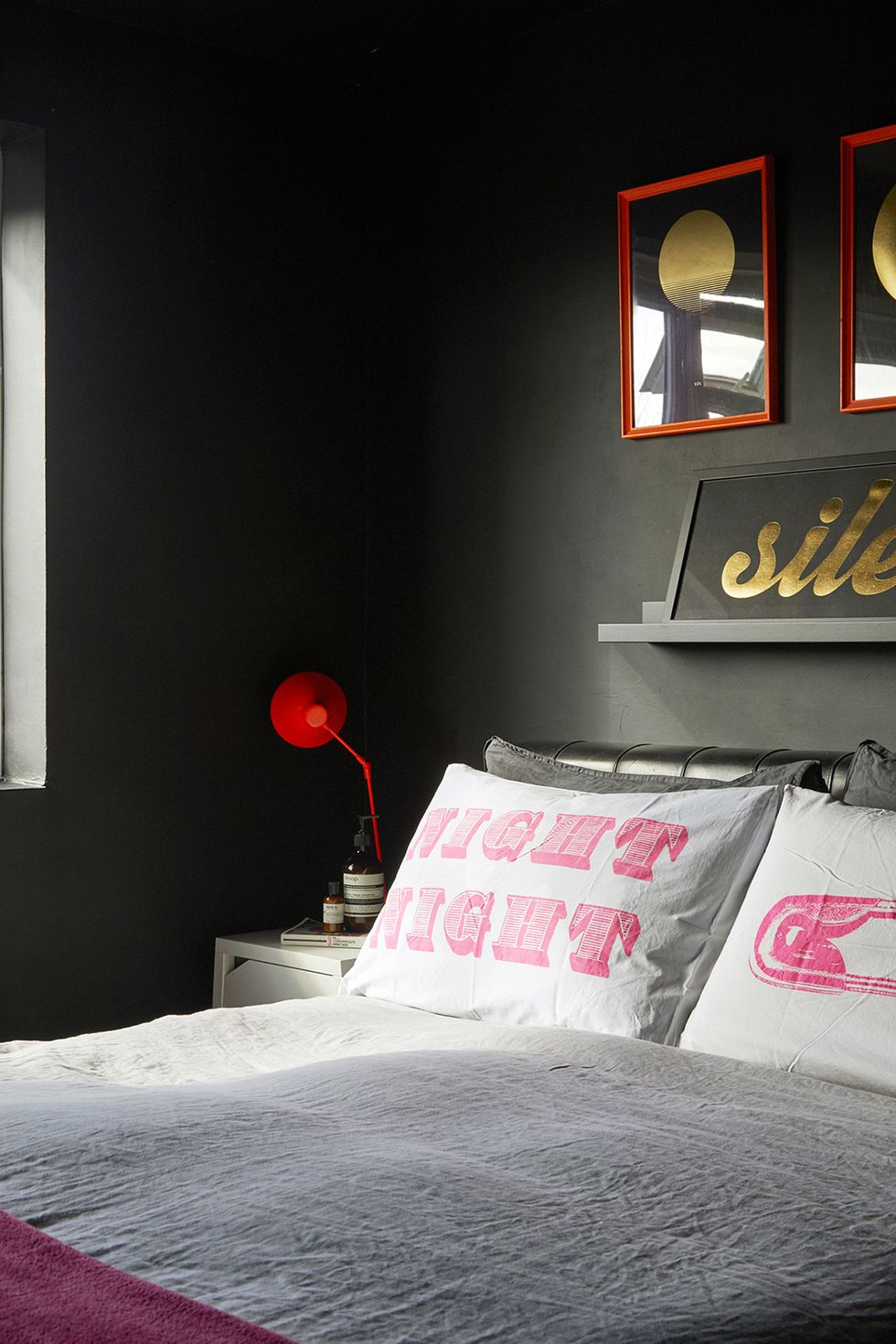 Bedroom, Room, Bed, Bed sheet, Red, Furniture, Pink, Bedding, Interior design, Property, 