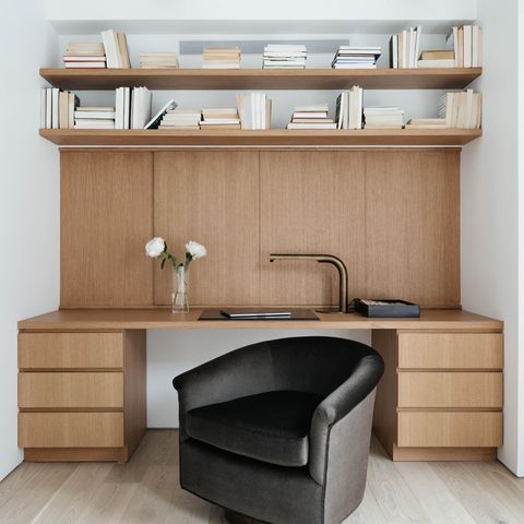 Furniture, Room, Shelf, Property, Cabinetry, Kitchen, Interior design, Shelving, Countertop, Computer desk, 