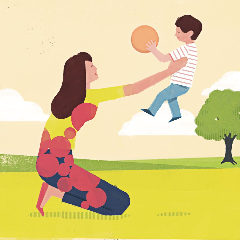 People in nature, Illustration, Cartoon, Playing with kids, Play, Throwing a ball, Fun, Art, Happy, Child, 
