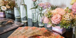 Pink, Table, Tablecloth, Flower, Textile, Placemat, Cut flowers, Still life, Plant, Linens, 