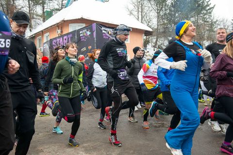 Participants at the Mileștii Mici 10k wine Run in Mileștii Mici, Moldova on January 20th, 2019.