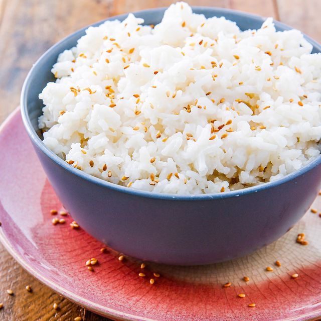 coconut rice with golden toasted sesame seeds