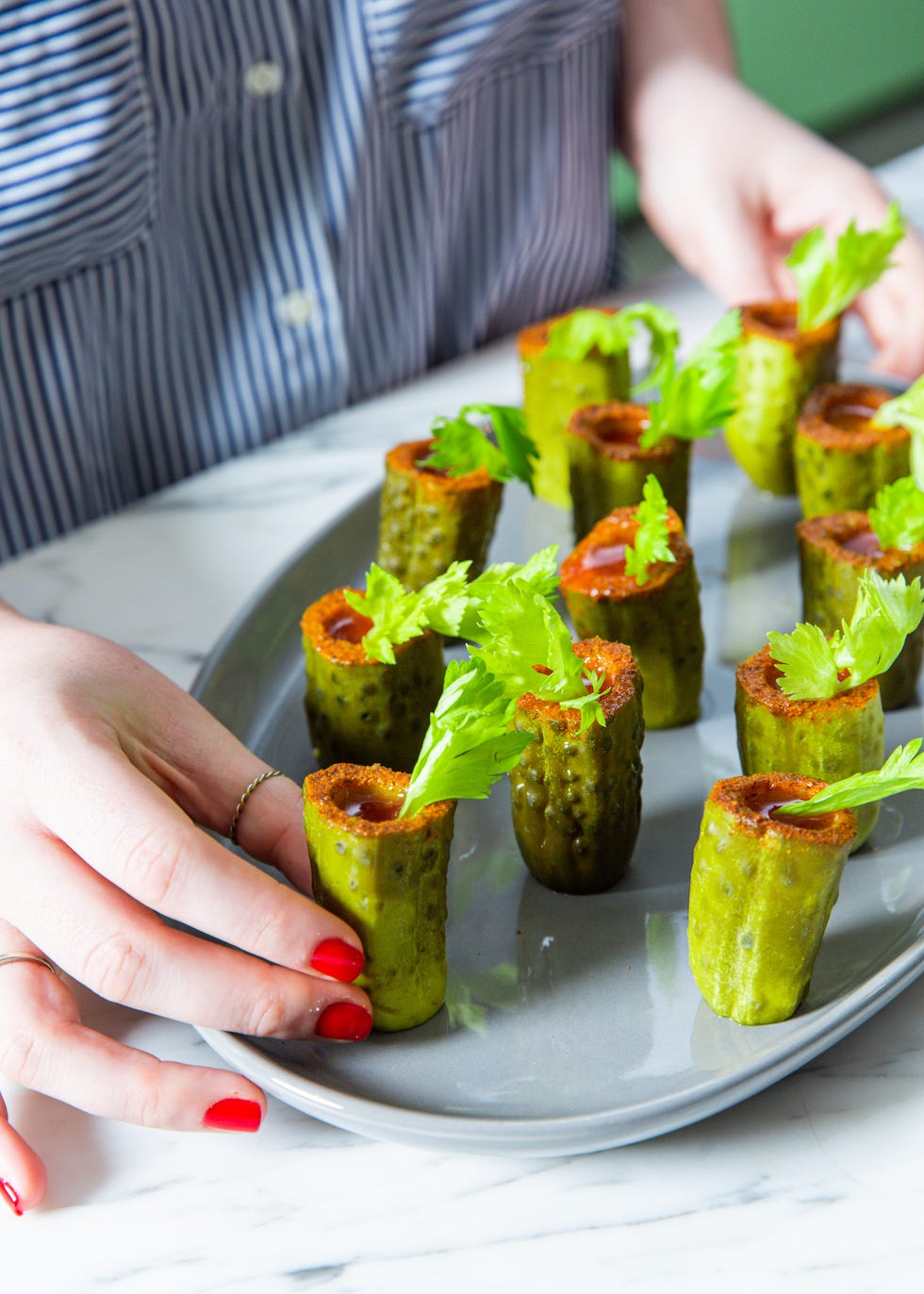pickle bloody mary shooters delishcom