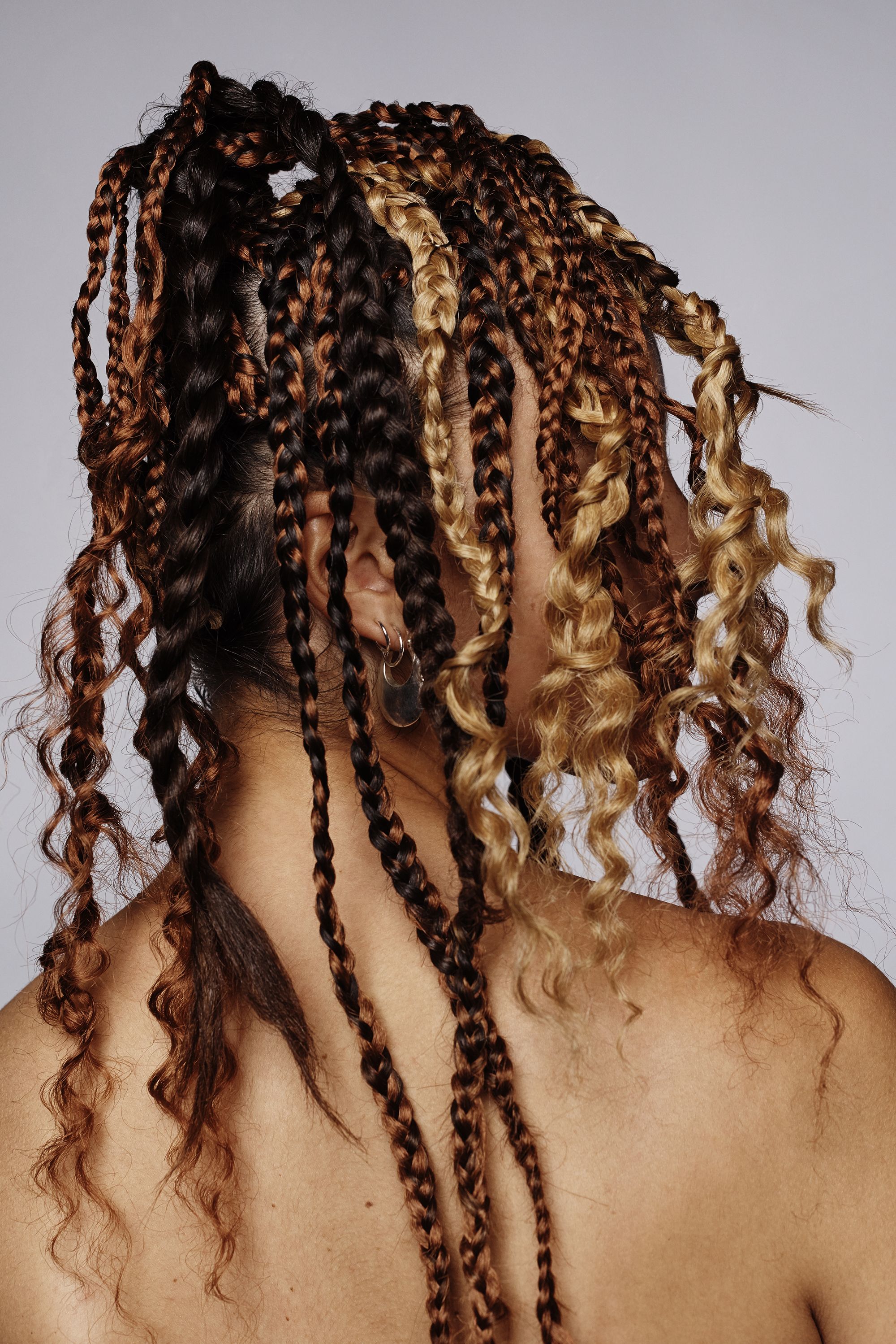 Image of Dark brown shaggy hair with braids
