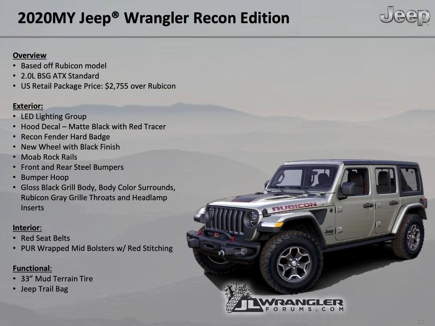 2020 Jeep Wrangler Rubicon Getting a Recon Edition