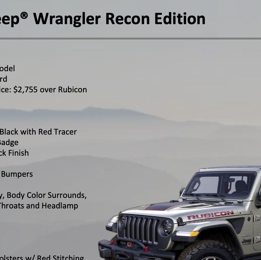 2020 Jeep Wrangler Rubicon Getting a Recon Edition
