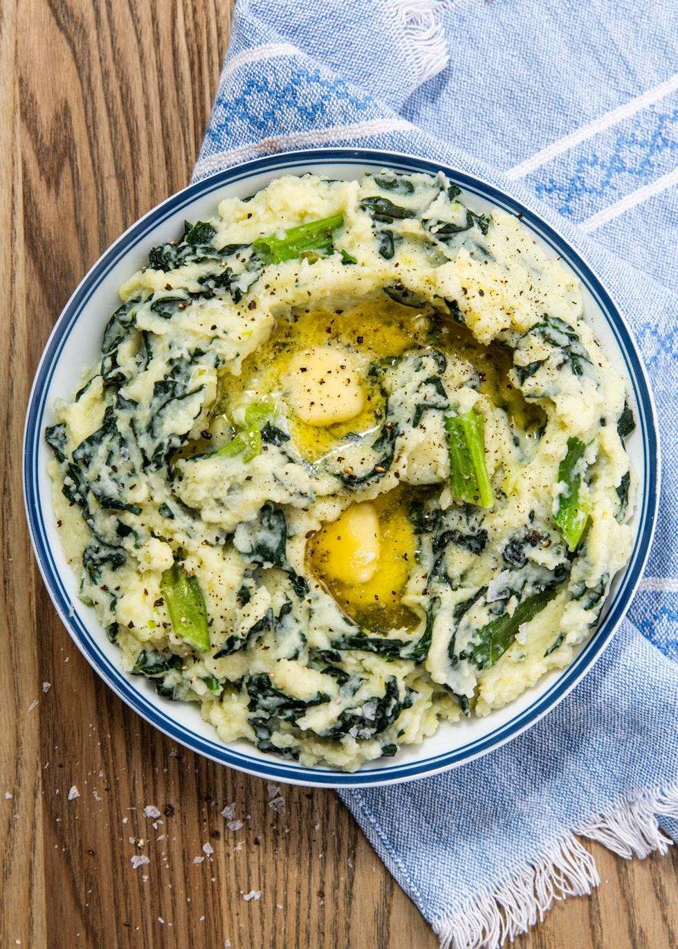 Colcannon mashed potatoes with cabbage topped with melted butter