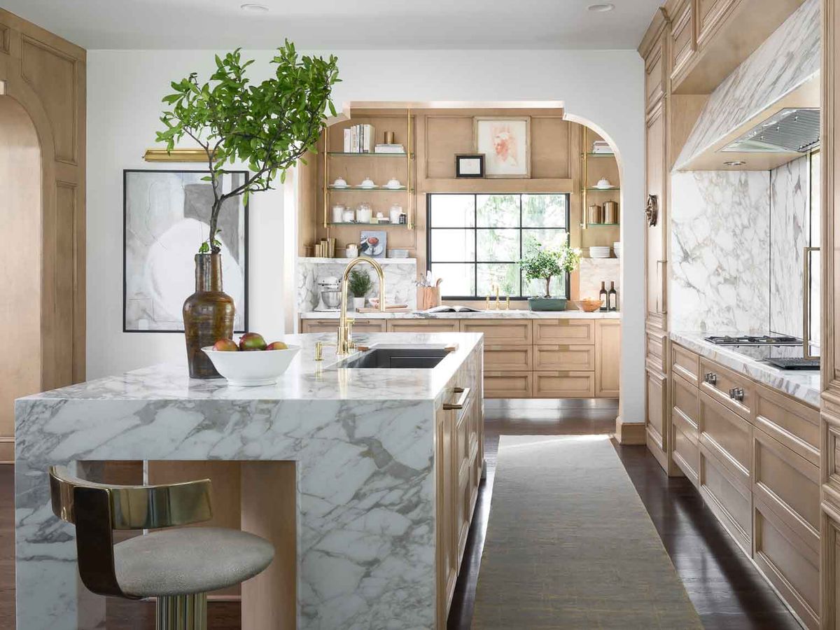 white-marble-kitchen-cutting-board-built-in - The Glam Pad