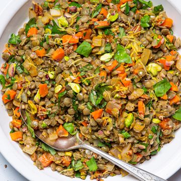 lentil salad with vegetables, herbs, and dressing