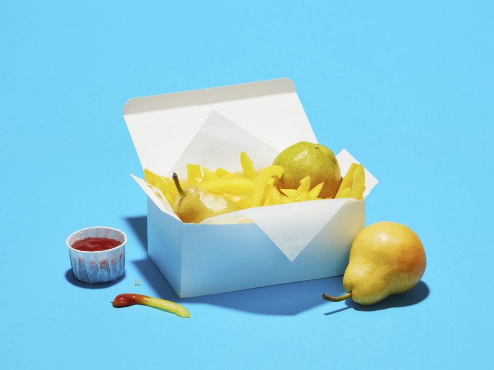 Yellow, Junk food, Still life photography, Still life, Paper, Box, Packaging and labeling, Paper product, Illustration, 