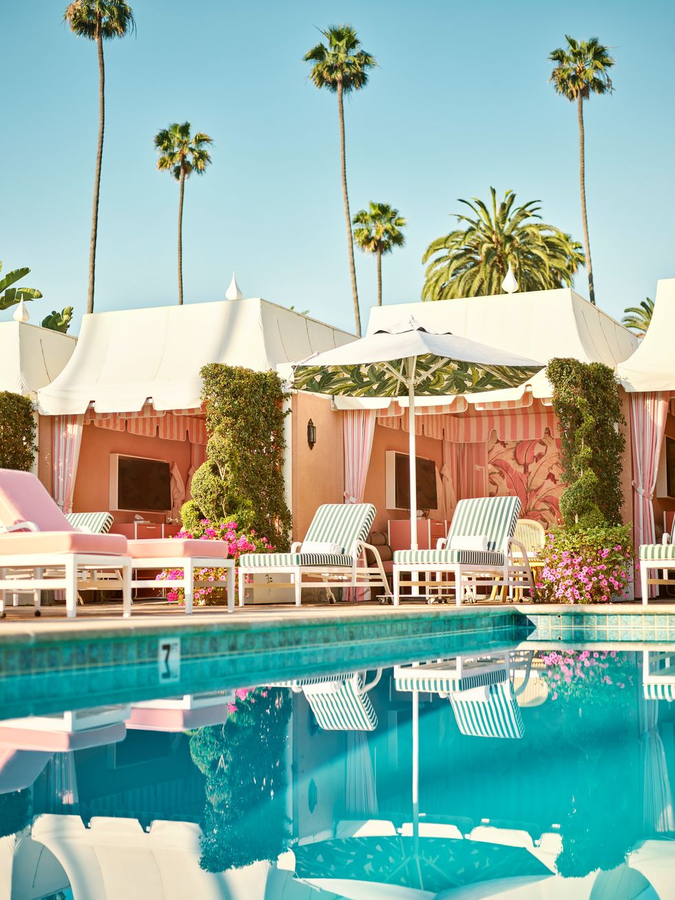 the beverly hills hotel's newly redesigned cabanas feature cw stockwells martinique pattern