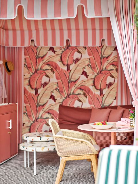 the beverly hills hotel's newly redesigned cabanas feature cw stockwells martinique pattern