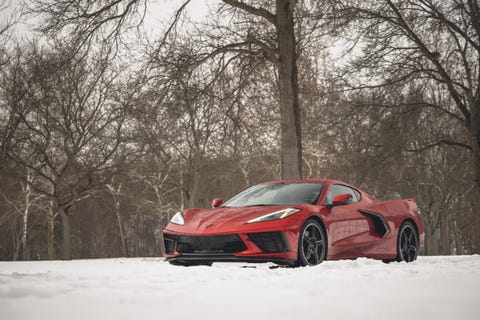 2021 chevrolet corvette stingray z51 in red in the snow