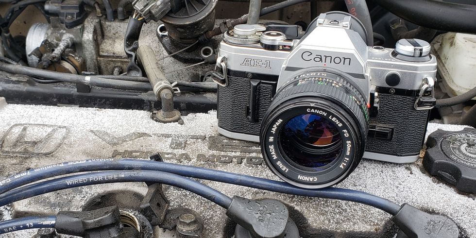 canon ae1 camera on honda vtec engine