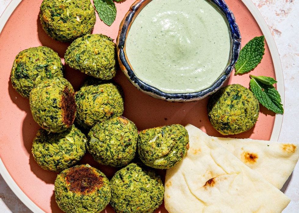 baked falafel bites with spicy tahini dip