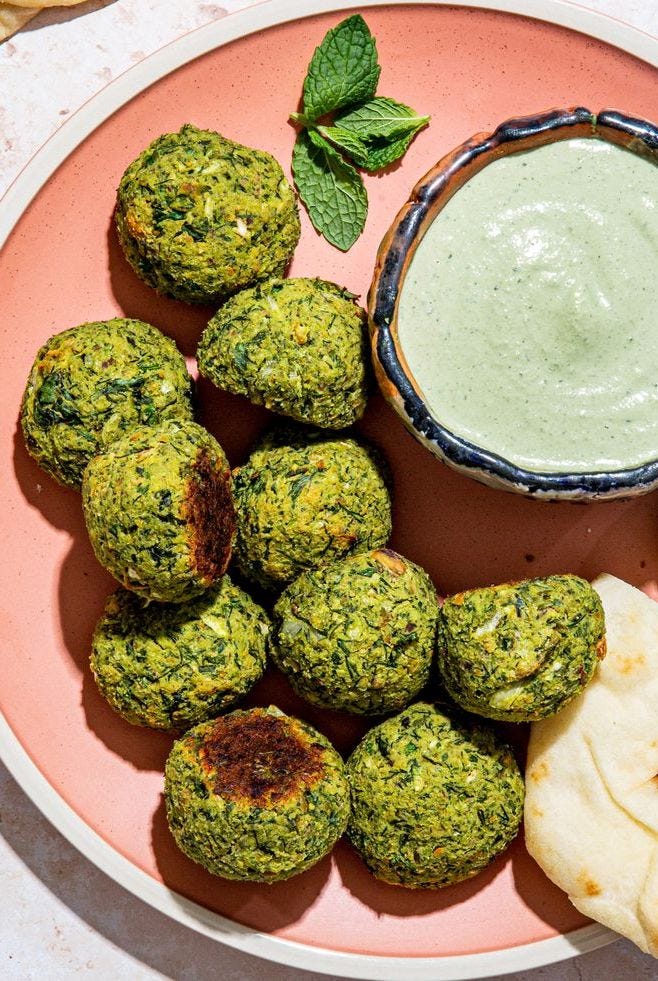 baked falafel bites with spicy tahini dip