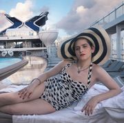 abby chava american blogger, model speaker, and rabbi poolside on a celebrity cruise ship