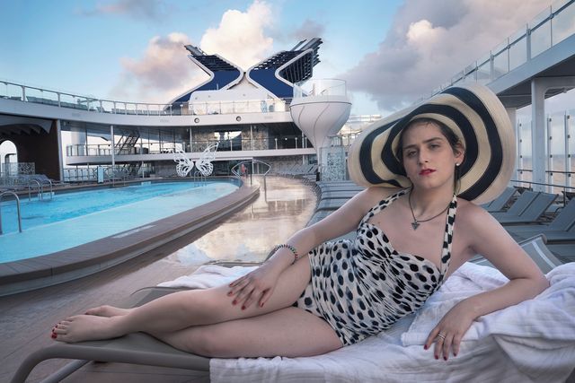 abby chava american blogger, model speaker, and rabbi poolside on a celebrity cruise ship
