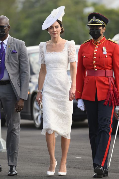 kingston, jamaica – march 24 uk out for 28 days catherine, duchess of cambridge attends the inaugural commissioning parade for service personnel from across the caribbean with prince william, duke of cambridge, at the jamaica defence force on day six of the platinum jubilee royal tour of the caribbean on march 24, 2022 in kingston, jamaica the duke and duchess of cambridge are visiting belize, jamaica, and the bahamas on their week long tour photo by poolsamir husseinwireimage
