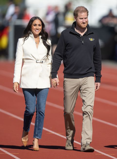 the hague, netherlands   april 17 prince harry, duke of sussex and meghan, duchess of sussex attend the athletics on day two of the invictus games 2020 at zuiderpark on april 17, 2022 in the hague, netherlands  photo by samir husseinwireimage