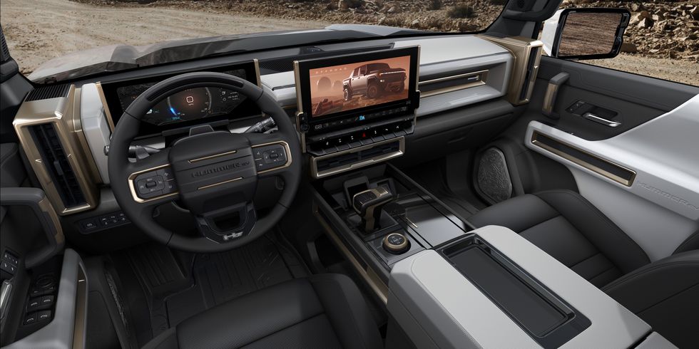 the 2022 gmc hummer ev’s design visually communicates extreme capability, reinforced with rugged architectural details that are delivered with a premium, well executed and appointed interior