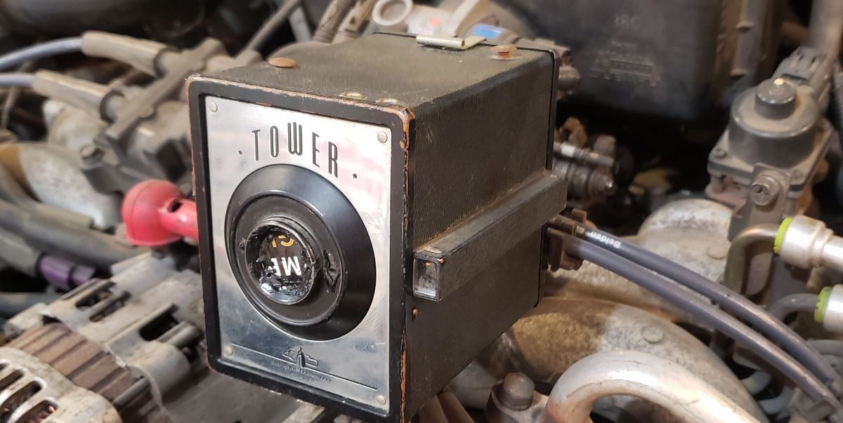 pinhole photos in junkyard with 1948 sears tower box camera