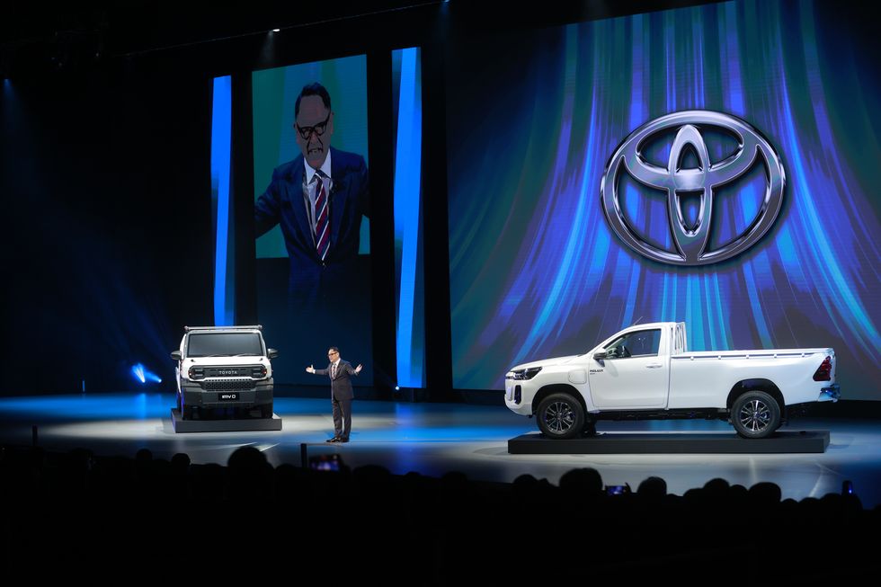 two toyota ev truck concepts, including the hilux revo bev concept