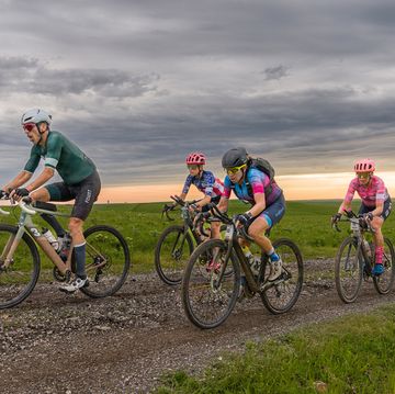 riders riding in a group at unbound gravel